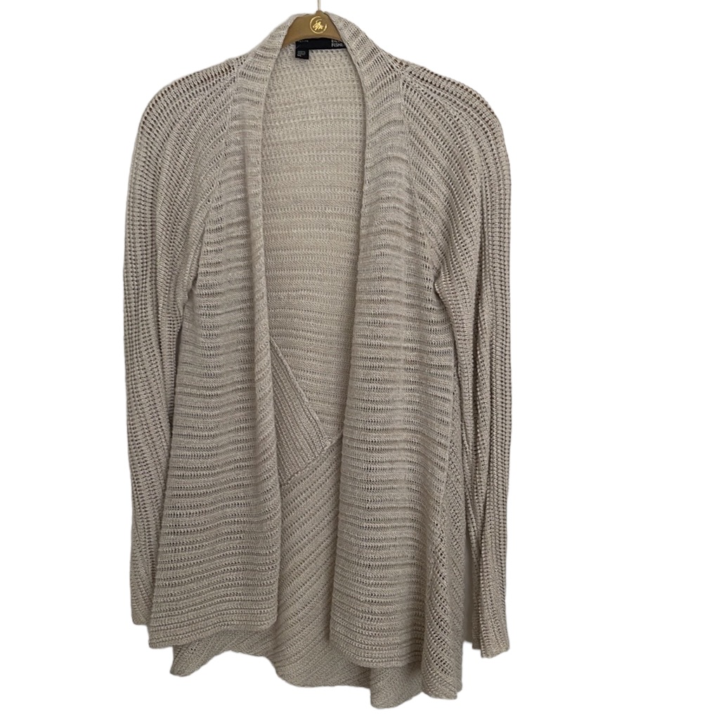 Eileen Fisher 100% Linen Open Weave Draped Cardigan Sweater Neutral